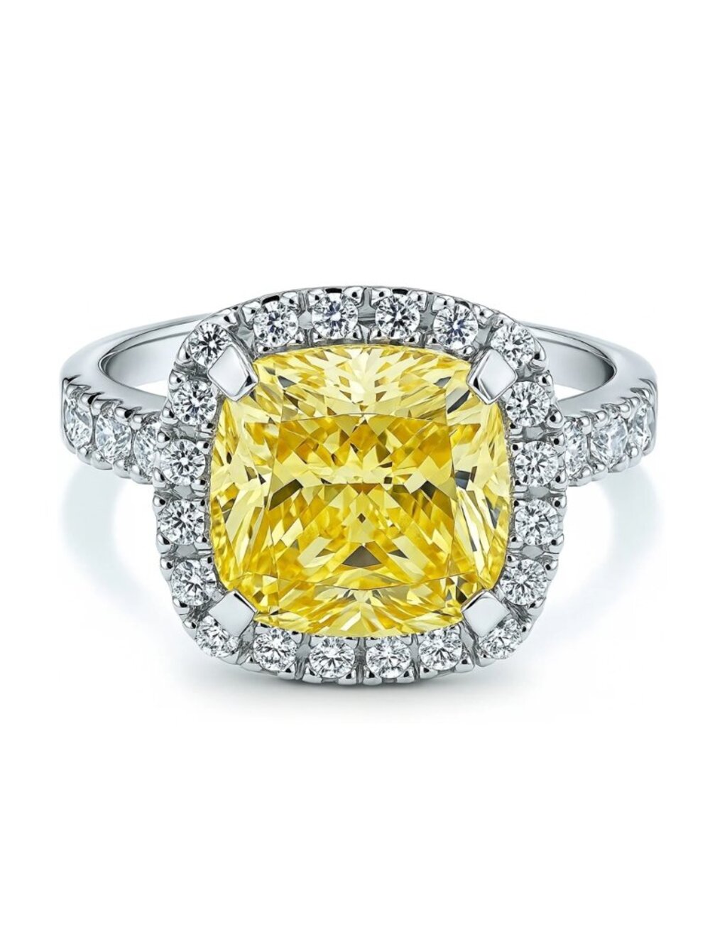 Genuine .925 Sterling Silver CZ Canary Yellow Cushion Cut Halo Ring Berricle